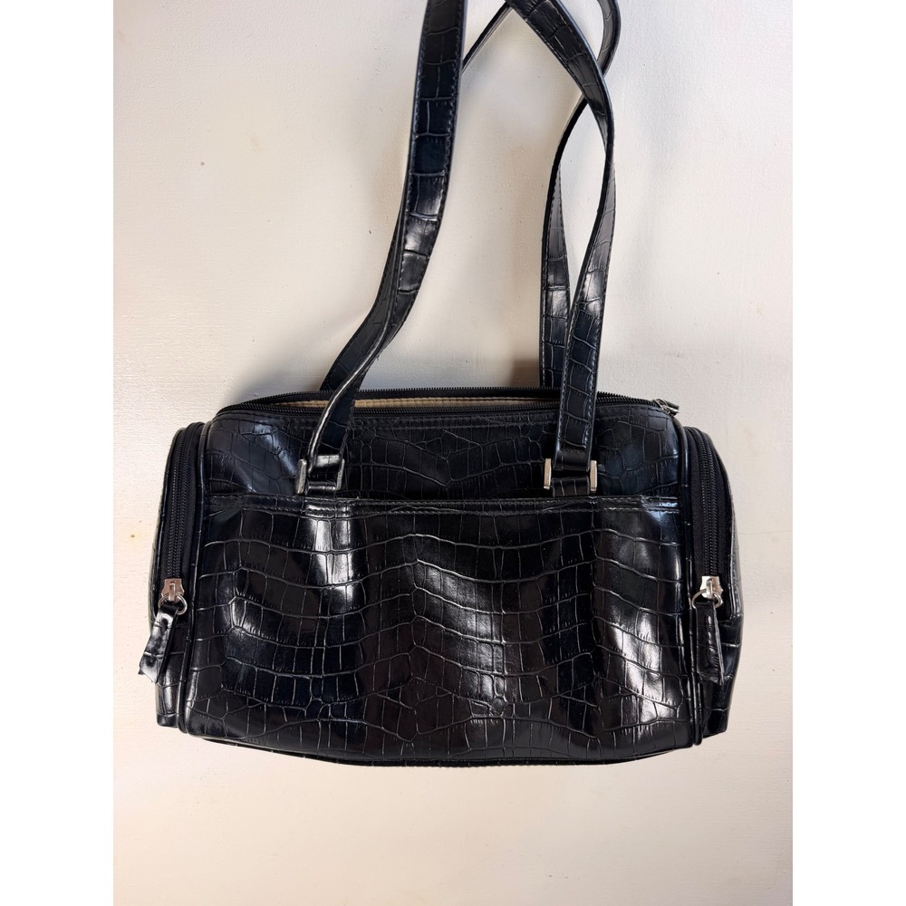 Villager Shoulder Bag Women Small Black Y2K Croc Embossed Faux Leather Purse